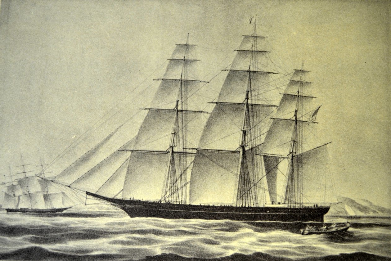 Currier & Ives İllüstrasyon 19. Yüzyıl. Clipper gemisi Hurricane by N. and Ives, J.M. Currier