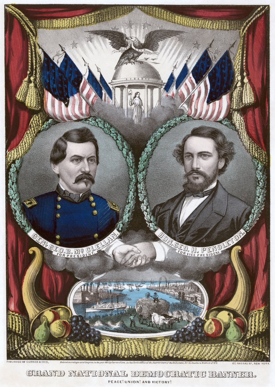 Büyük Ulusal Demokratik afiş. Barış! Birlik! ve zafer!, 1864 by N. and Ives, J.M. Currier