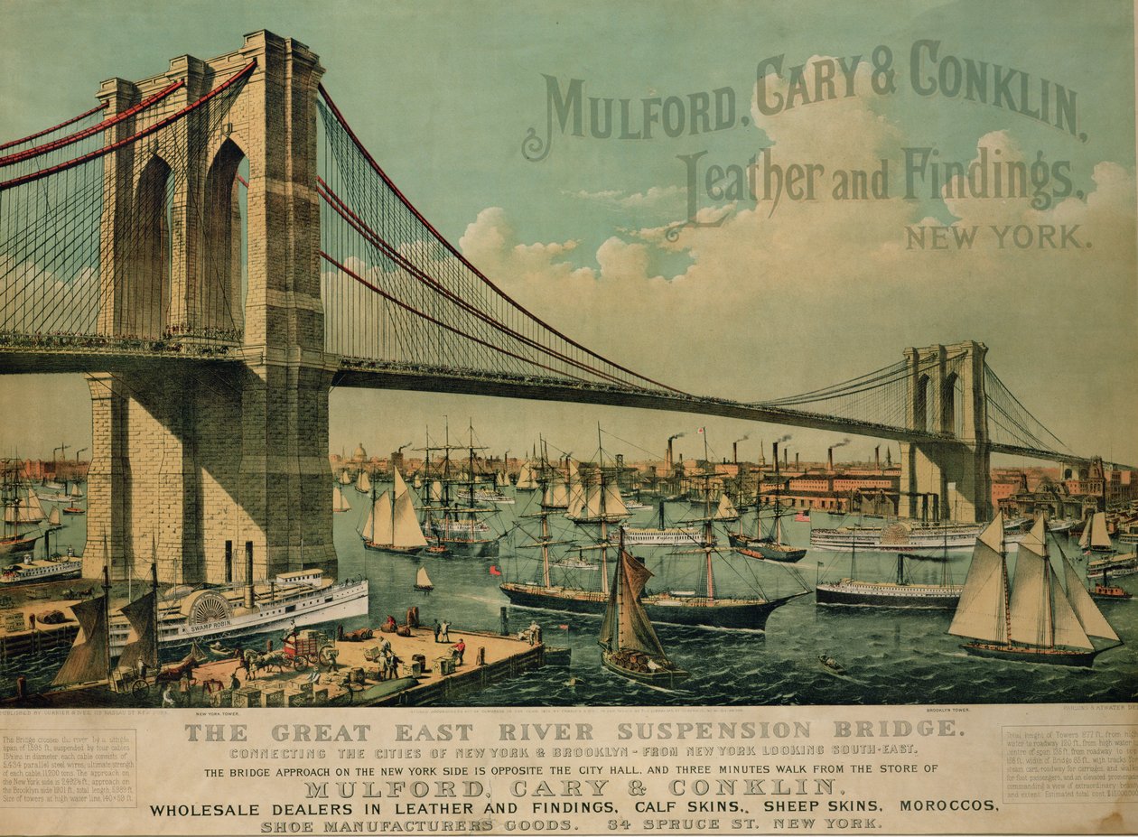 Afiş reklamı 'Mulford, Cary und Conklin Leather und Findings', 1877 by N. and Ives, J.M. Currier