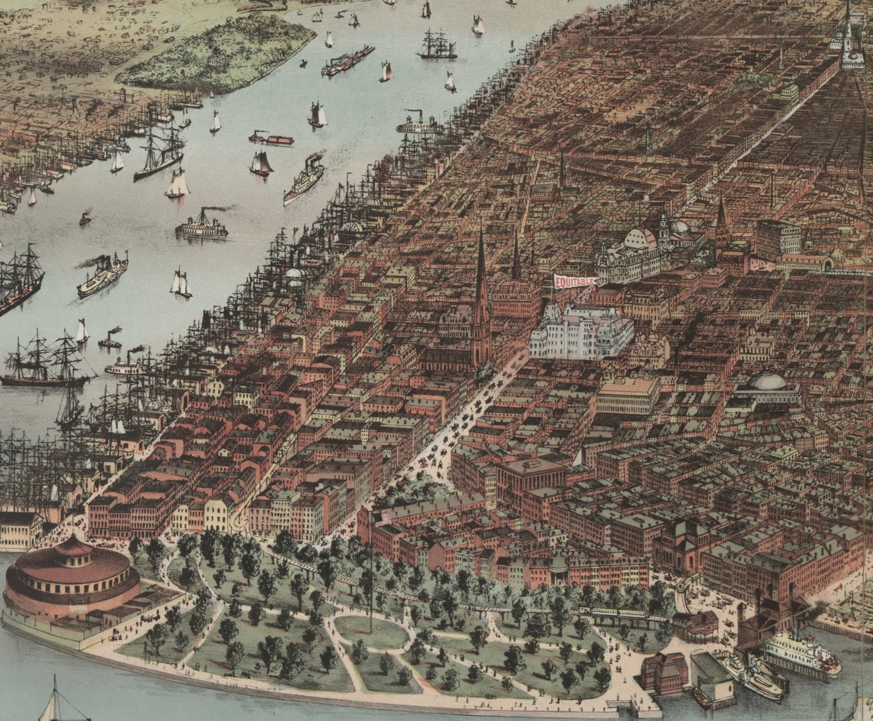 New York Şehri (detay), 1883 by N. and Ives, J.M. Currier