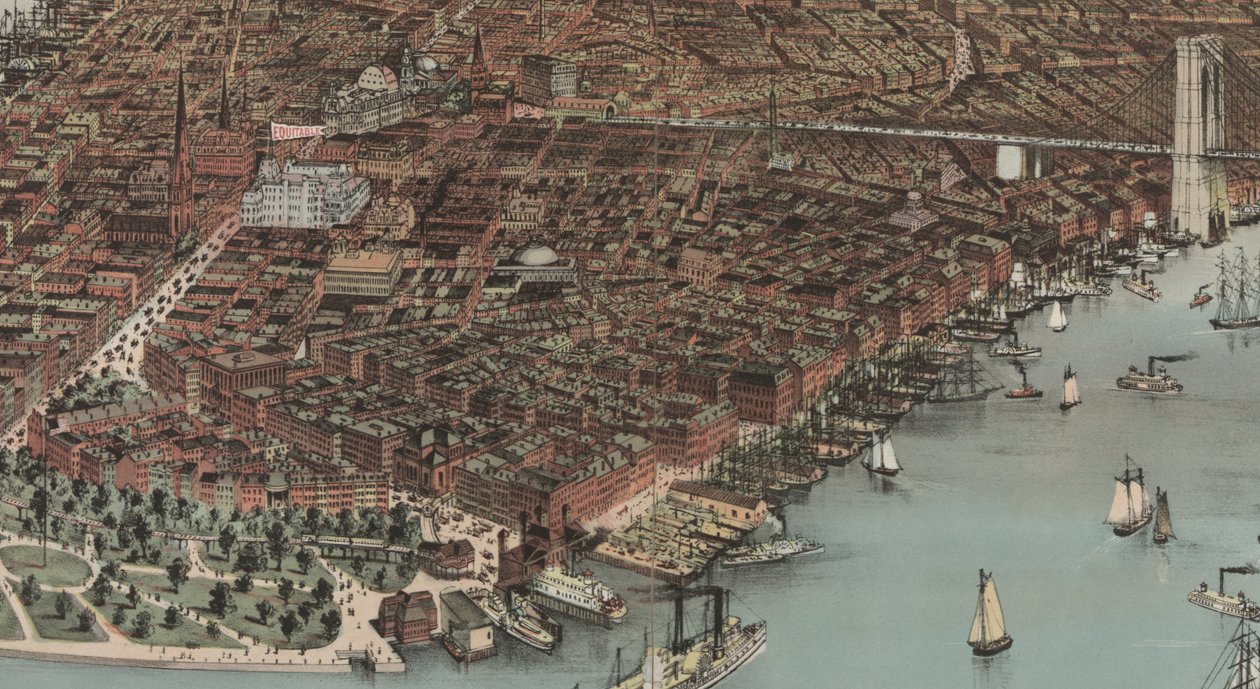 New York Şehri (detay), 1883 by N. and Ives, J.M. Currier