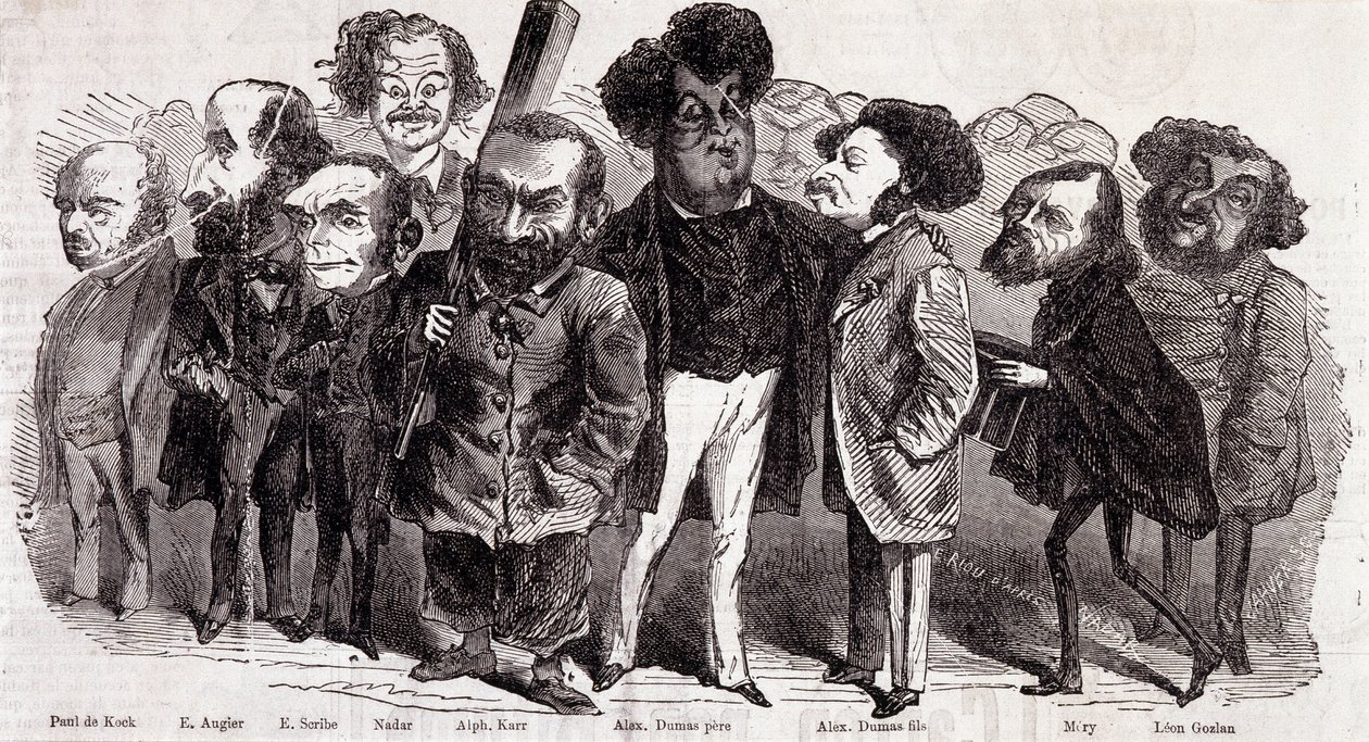 Yazarların portreleri Paul de Kock (1793-1871), Emile Augier (1820-1889), Eugene Scribe (1791-1861), Felix Nadar, Alphonse Karr (1808-1890), Alexandre Dumas pere (1802-1870) ve Alexandre Dumas Jr. (1824-1895), Joseph Mery (1798-1866) ve Leon Gozan (1803-1) by Nadar