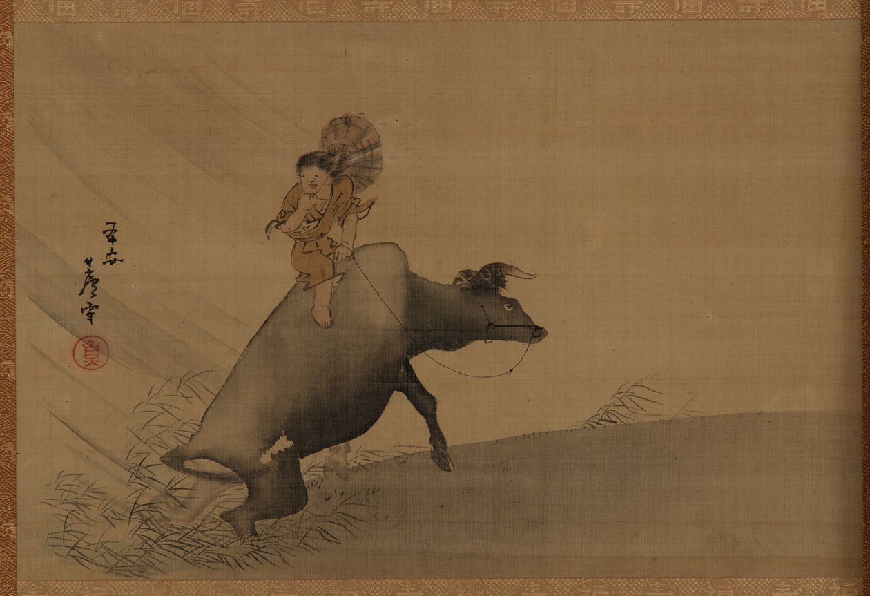 Bir yağmur fırtınasında bir manda üzerinde çoban, Edo dönemi, 18. yüzyılın sonlarında. by Nagasawa Rosetsu