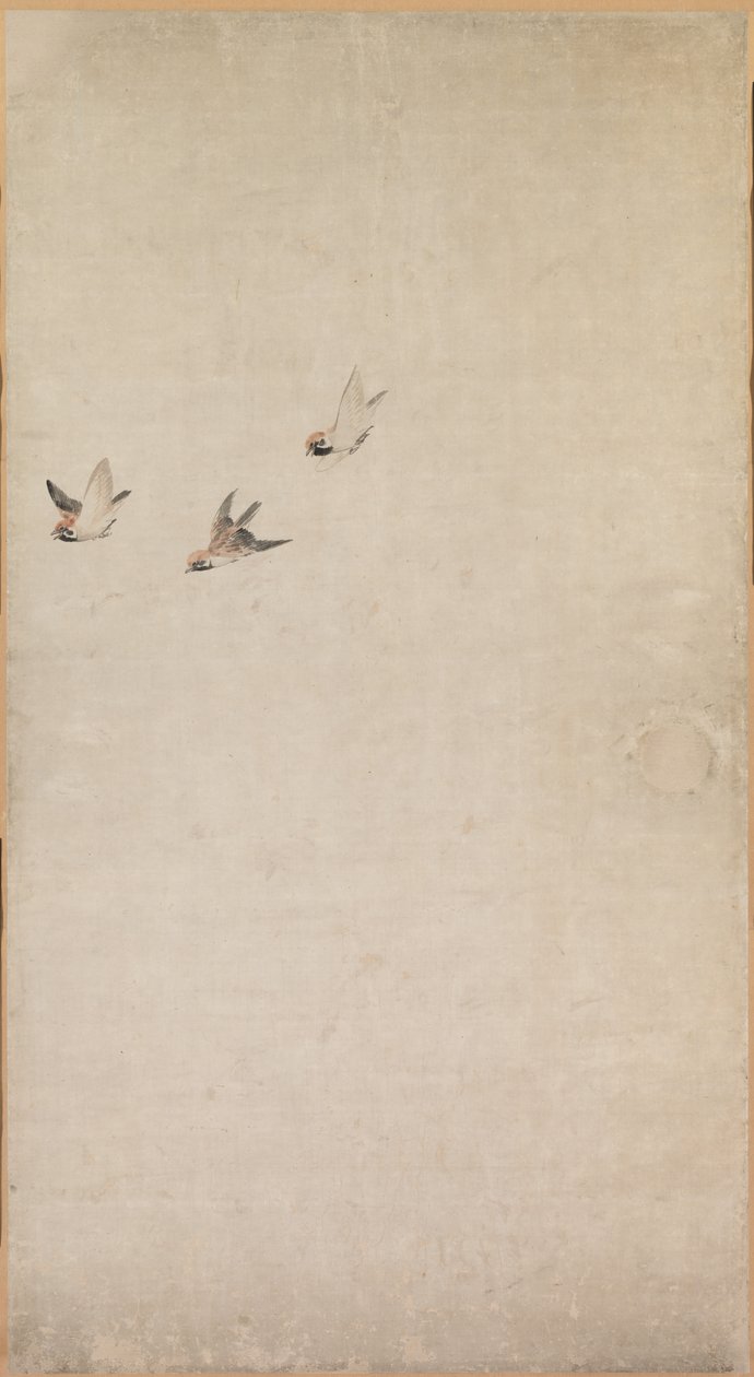 Köpek Yavruları, Serçeler ve Krizantemler, 1754-1799. by Nagasawa Rosetsu