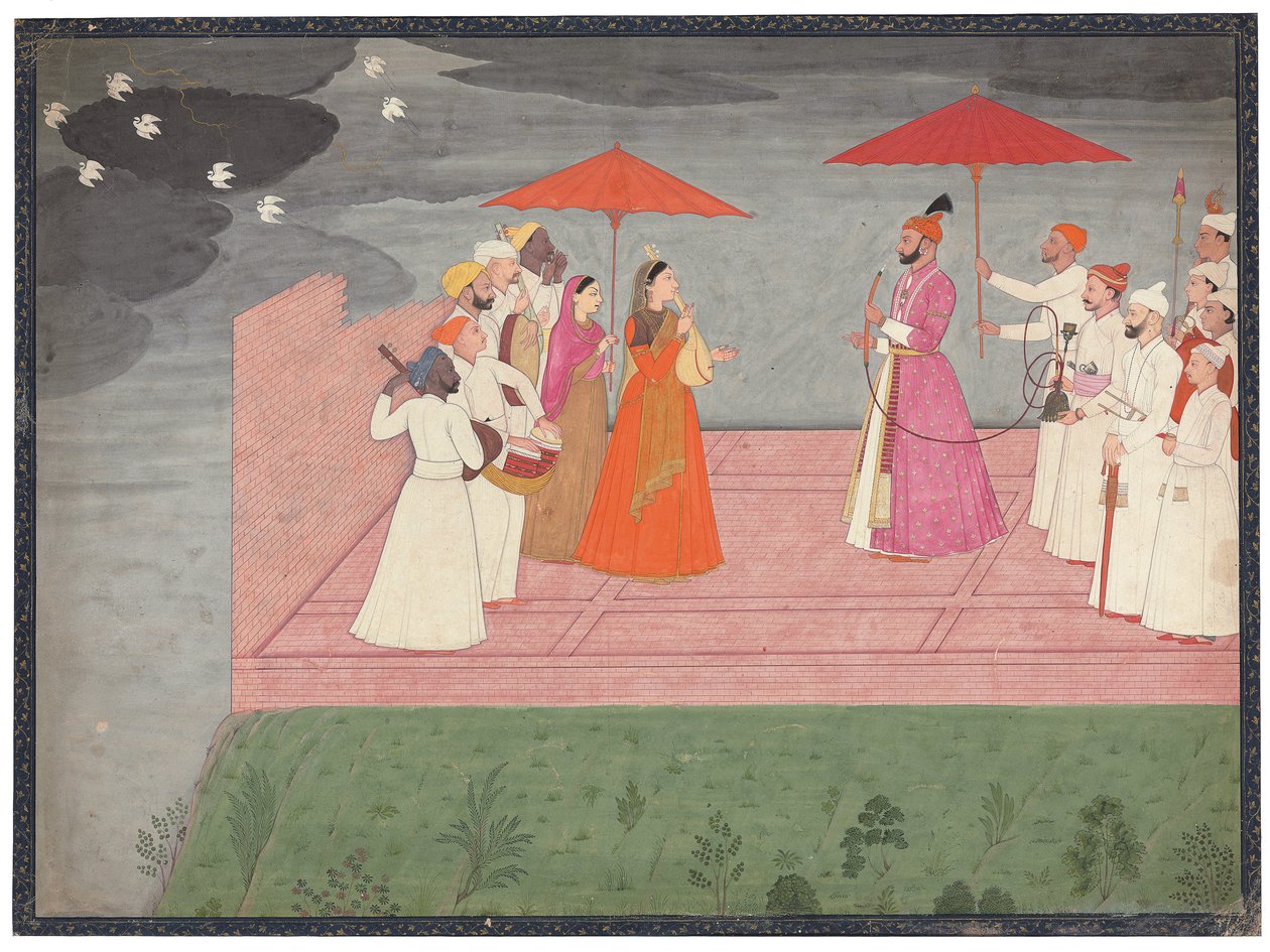 Yağmur mevsiminde Balwant Dev Singh için raga çalan müzisyenler, c.1745-50 by Nainsukh