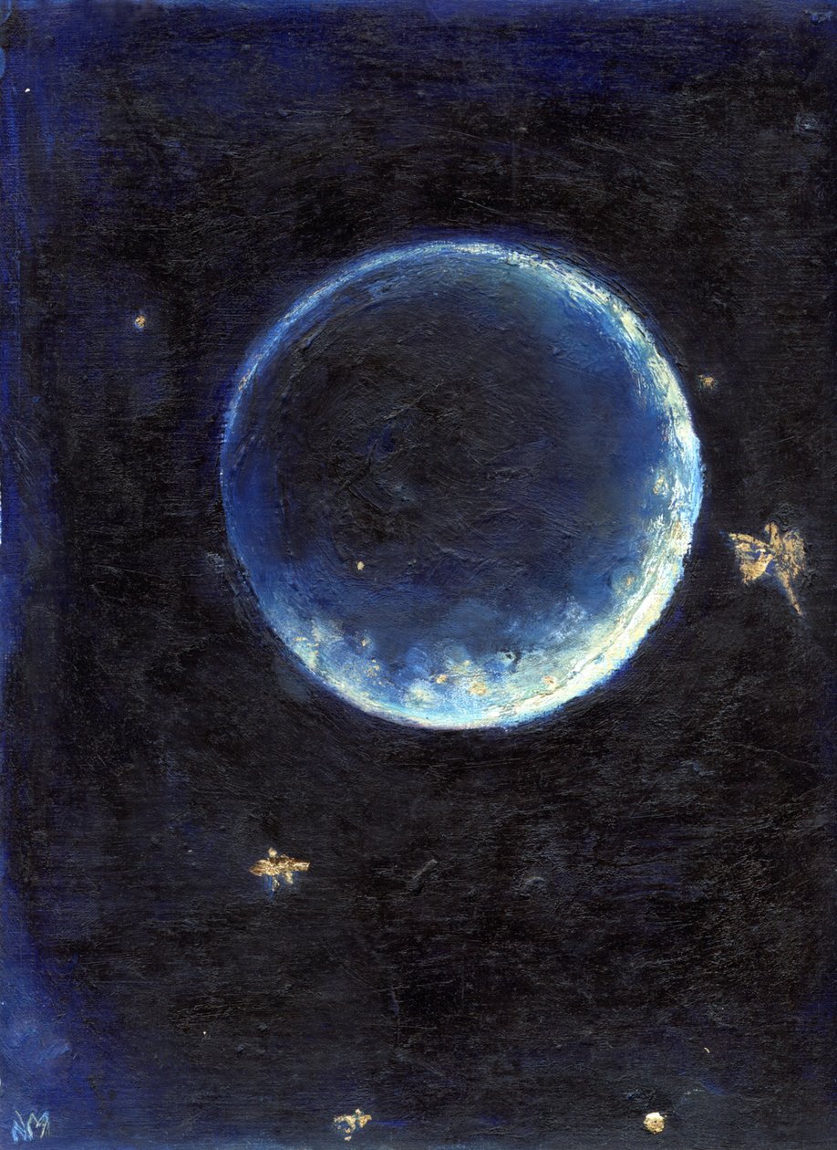 Little Lune, 2014, (kart üzerinde yağ ve altın varak) by Nancy Moniz Charalambous
