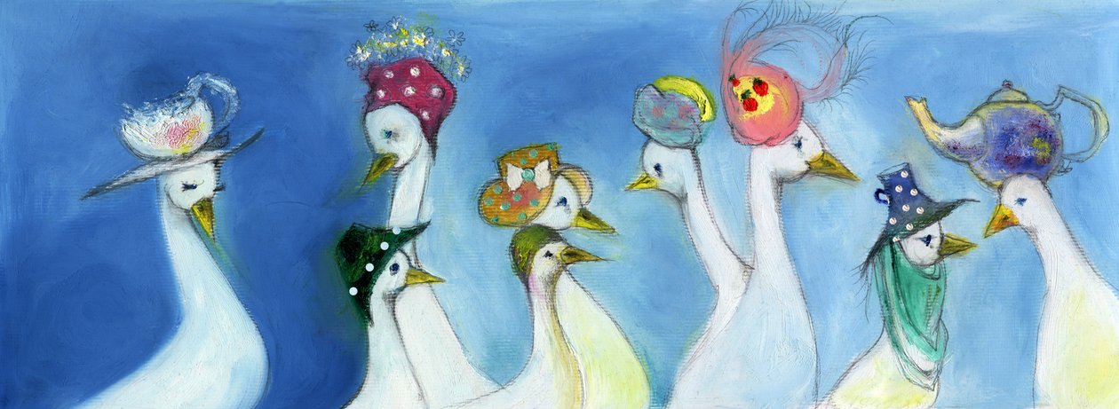 Tea Duck, 2015, (kartta yağlı pastel ve kurşun kalem) by Nancy Moniz Charalambous