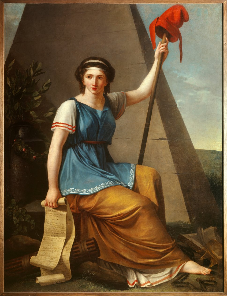 Frig şapkalı bir kadın olarak Liberte Allegorie de la Liberte. Nanine Vallain (1785-1810 arasında aktif) 1794 Sun tarafından boyama. 1,28 x 0,97 m by Nanine Vallain