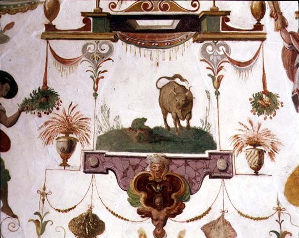 Francesco de'Medici'nin (1541-87) 'Studiolo' (Çalışma) grotesk bir boğa ve bir kurbağayı betimleyen dekorasyon detayı by Nanni di B. Bigio and Bartolomeo  Ammannati