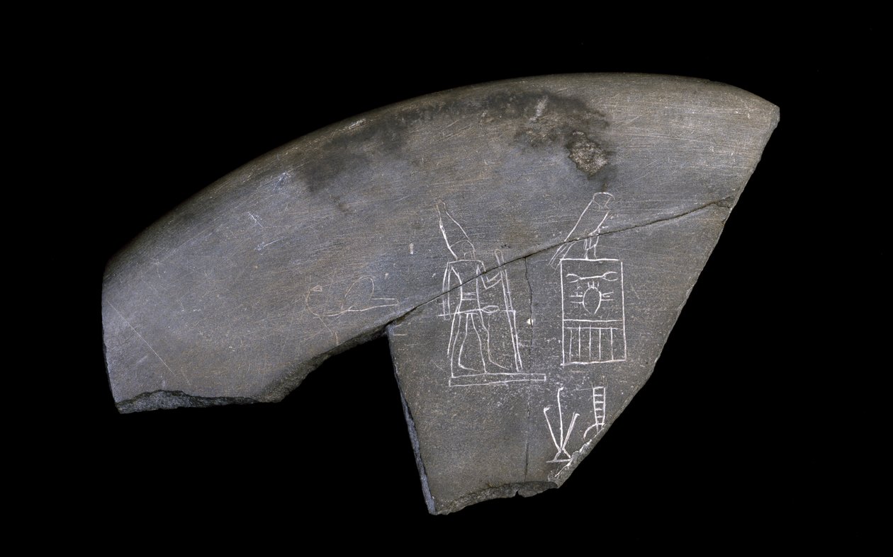 Yazılı taş kase parçası, MÖ 3285 dolayları (oyulmuş silttaşı) by Naqada I Period Egyptian
