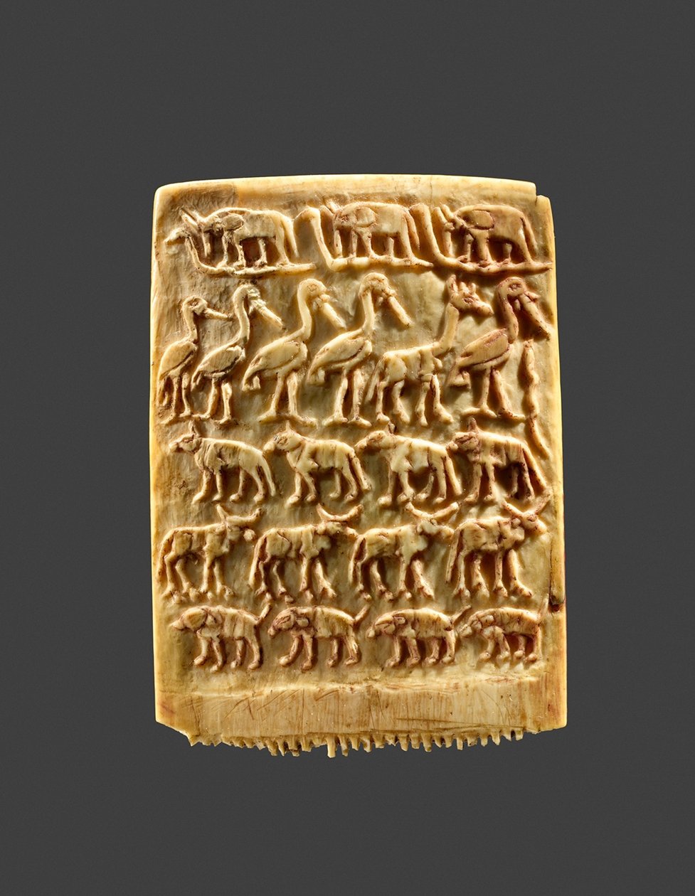 Sıra sıra Yabani Hayvanlarla Süslenmiş Saç Tarağı, MÖ 3200–3100 (fildişi) by Naqada Period Egyptian