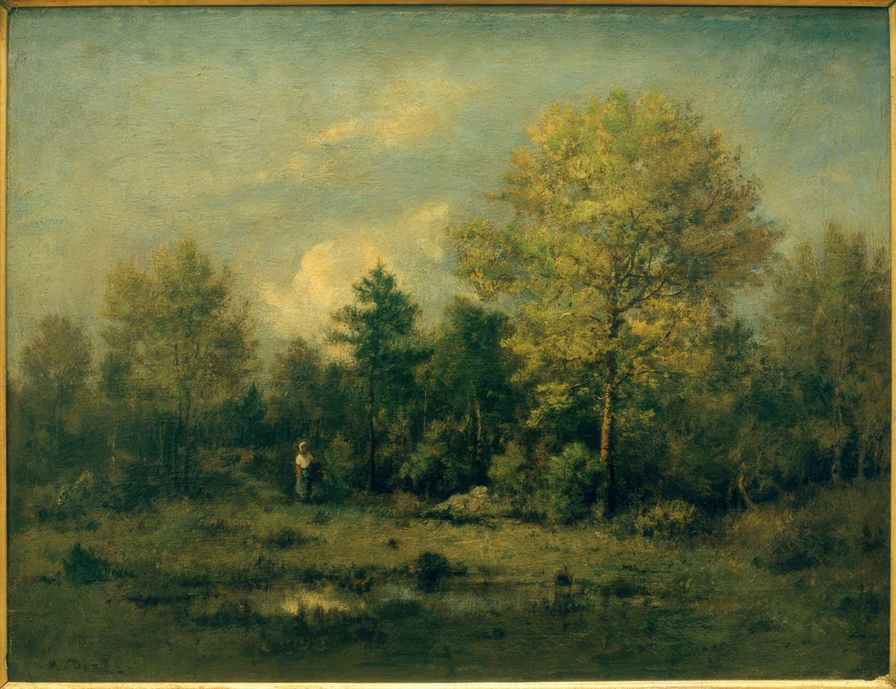 Ormanda bir gölet ile manzara by Narcisse Diaz de la Pena