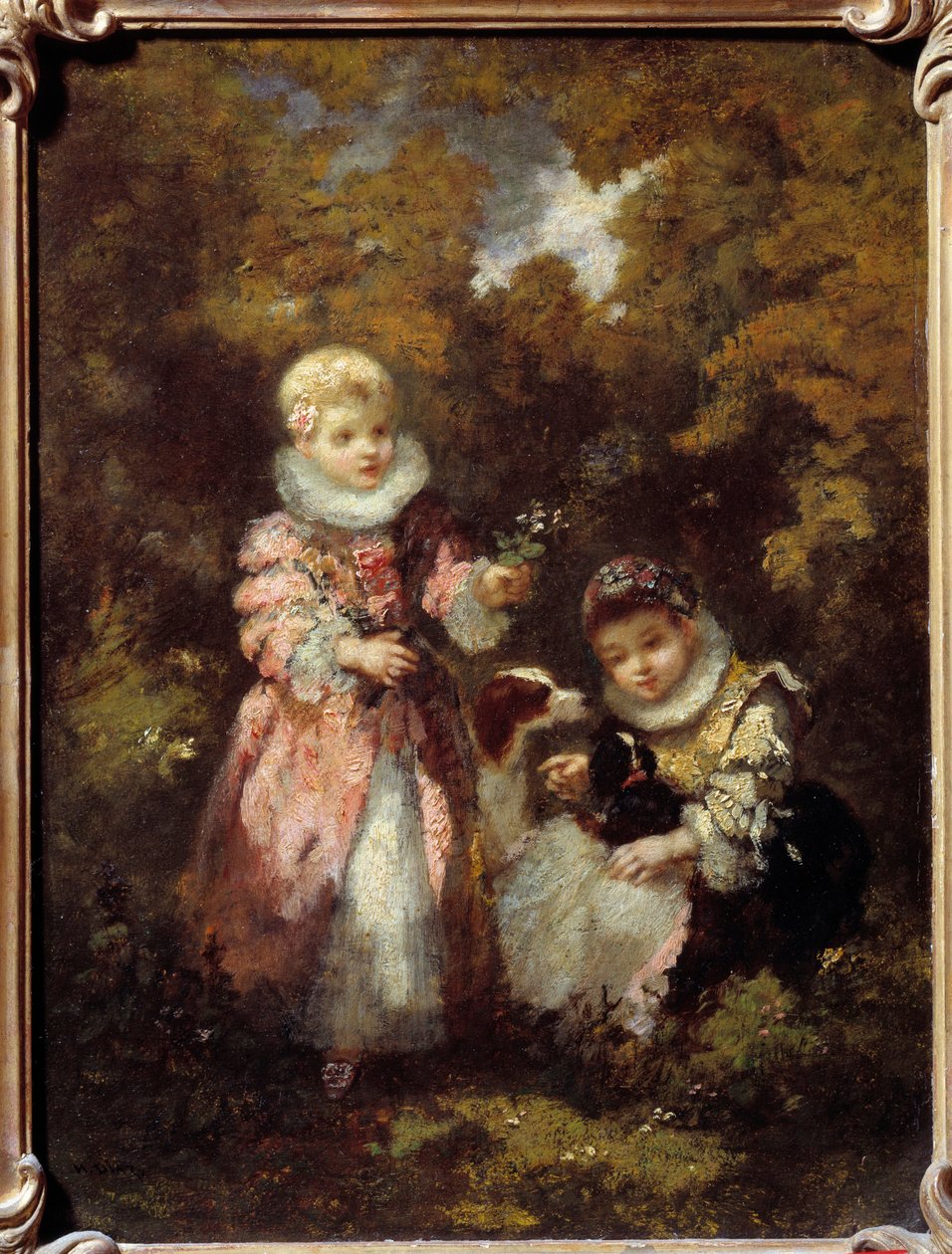 Çocuklar ve köpekler Tablo Narcissus Diaz de la Pena (1807-1876) (ec. de Barbizon) Sun. 0,32x0,24 m by Narcisse Virgile Diaz de la Peña