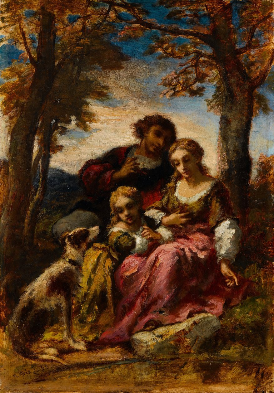 Manzarada Figürler ve Köpek, 1852. by Narcisse Virgile Diaz de la Peña