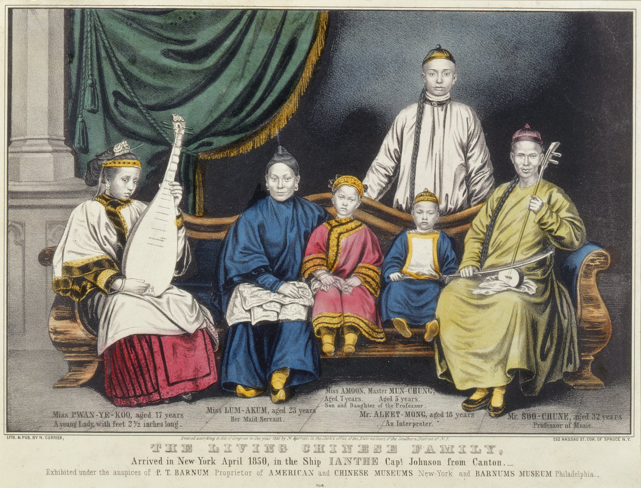 Yaşayan Çin Ailesi, 1850 reklam afişi by Nathaniel Currier