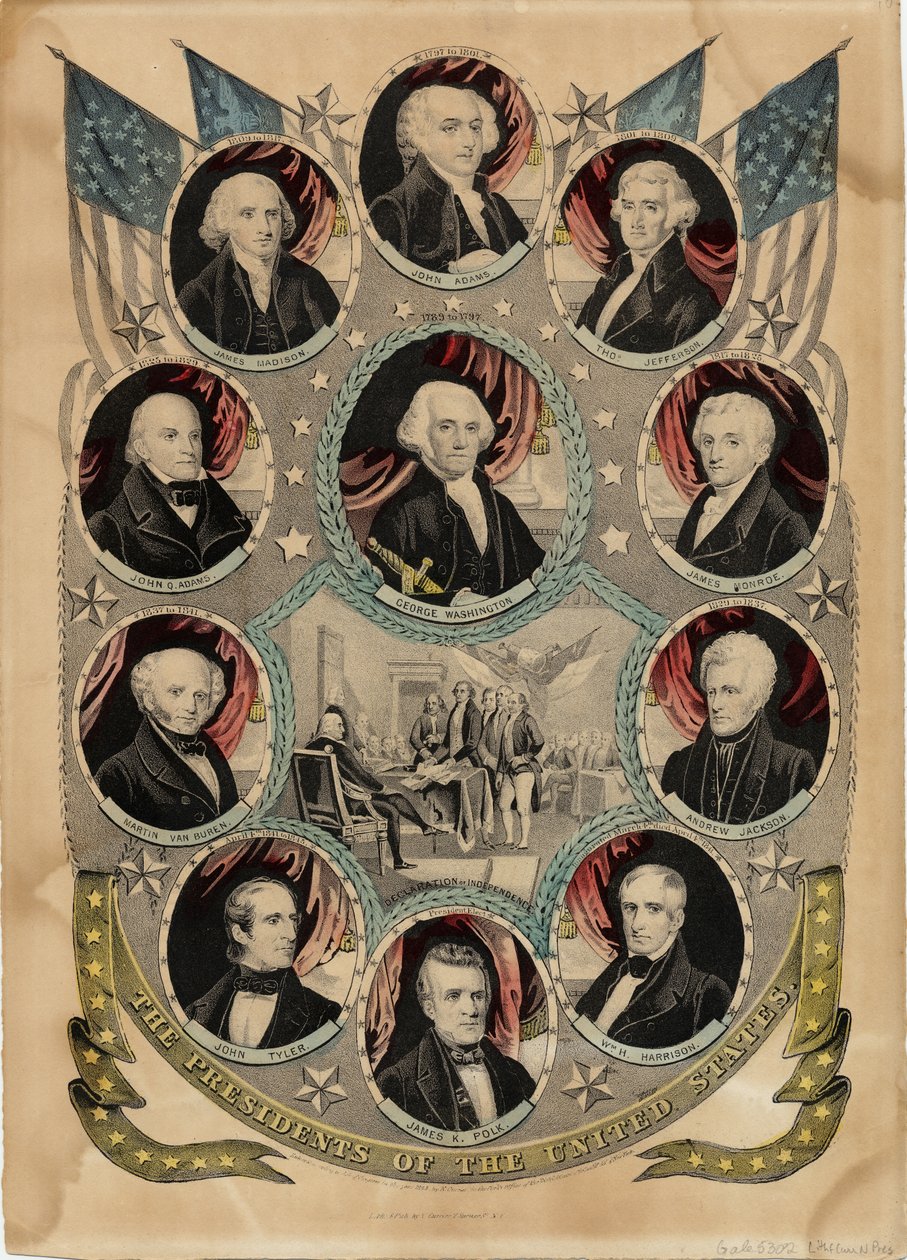 Amerika Birleşik Devletleri Başkanları, N. Currier tarafından yayınlandı, New York, c.1844 by Nathaniel Currier