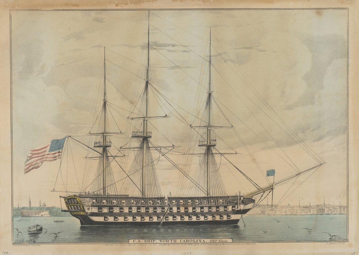 ABD Gemisi Kuzey Karolina, 102 Silah, 1843 by Nathaniel Currier