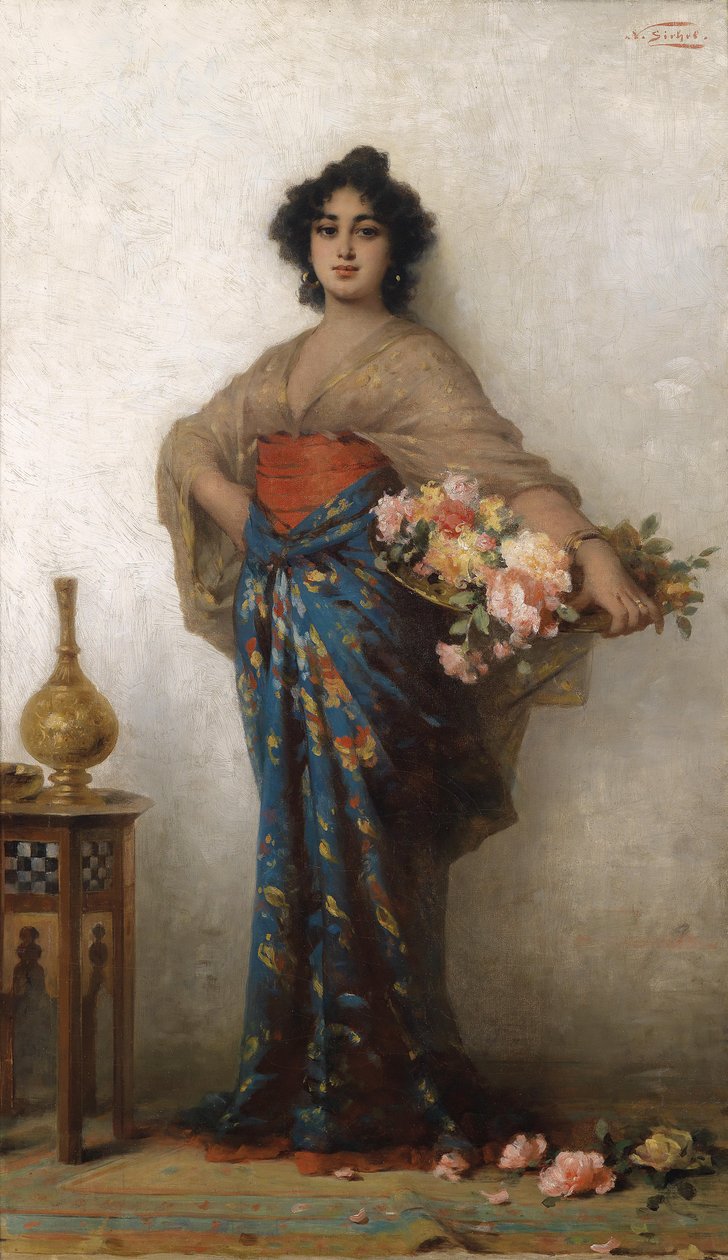 Orientalische Schönheit mit Rosenkorb by Nathaniel Sichel