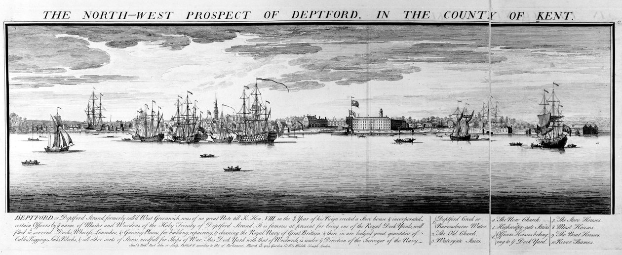 Deptford Kuzey-Batı Prospect, Kent County, 1739 by Nathaniel and Samuel Buck