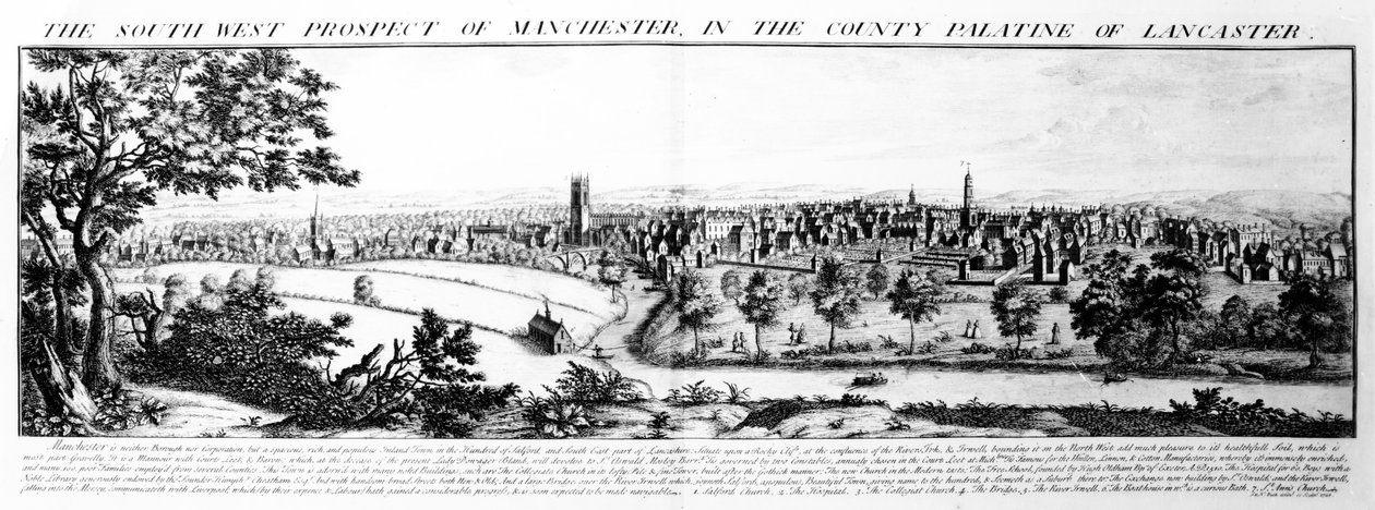 Lancaster County Palatine üzerinde Manchester South West Prospect, 1728 by Nathaniel and Samuel Buck
