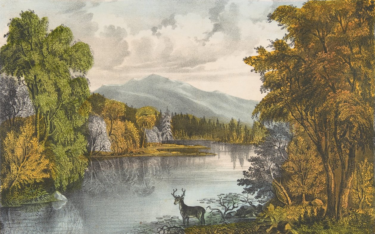 Moosehead Gölü, Maine, 1857-72., 1857-72. Yaratıcılar: Nathaniel Currier, James Merritt Ives, Currier ve Ives. by Currier and Ives