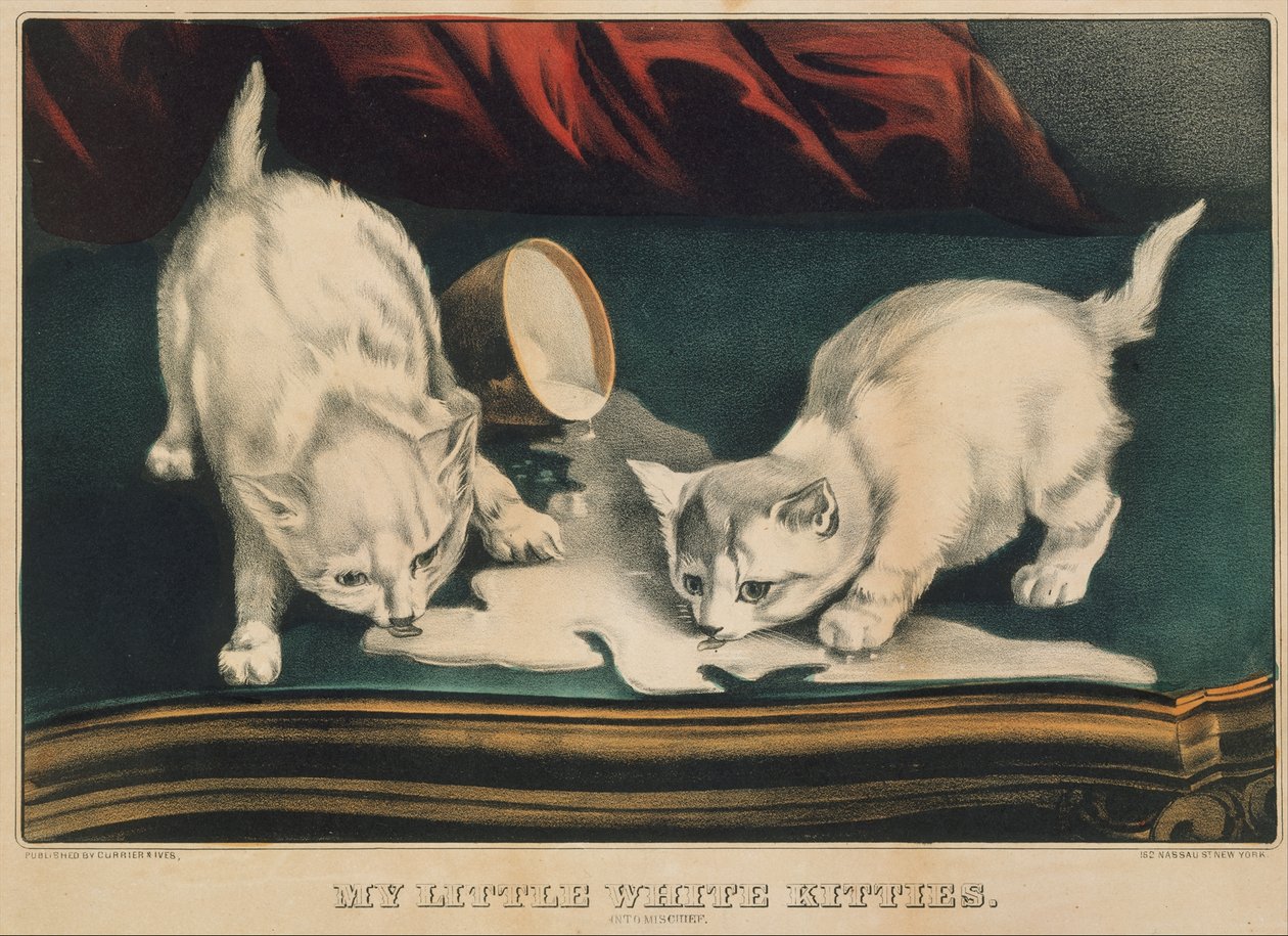 My Little White Kitties - Into Mischief, 1871., 1871. Yaratıcılar: Nathaniel Currier, James Merritt Ives, Currier ve Ives. by Currier and Ives