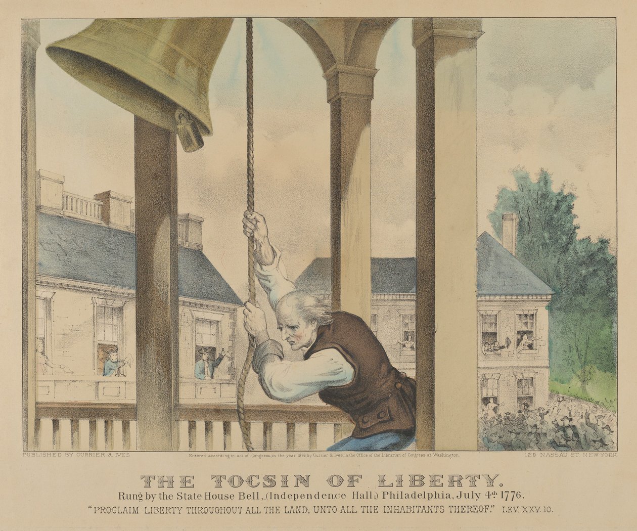 The Tocsin of Liberty-Rung, State House Bell tarafından, Independence Hall Philadelphia, Temmuz..., 1876. Yaratıcılar: Nathaniel Currier, James Merritt Ives, Currier ve Ives. by Currier and Ives