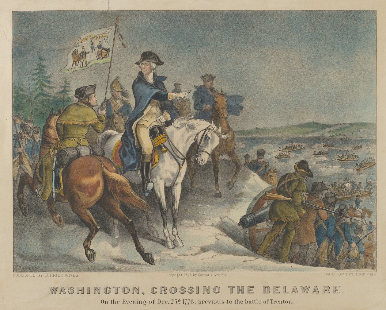Washington, Crossing the Delaware- 25 Aralık 1776 Akşamı, Savaştan önceki..., 1876. Yaratıcılar: Nathaniel Currier, James Merritt Ives, Currier ve Ives. by Currier and Ives