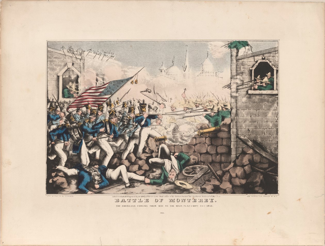 Monterey Muharebesi / Amerikalılar ana plazaya doğru ilerliyorlar, 23 Eylül 1846 by Nathaniel Currier