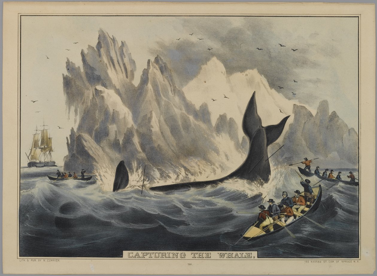 Balinayı Yakalamak (el boyaması taş) by Nathaniel Currier