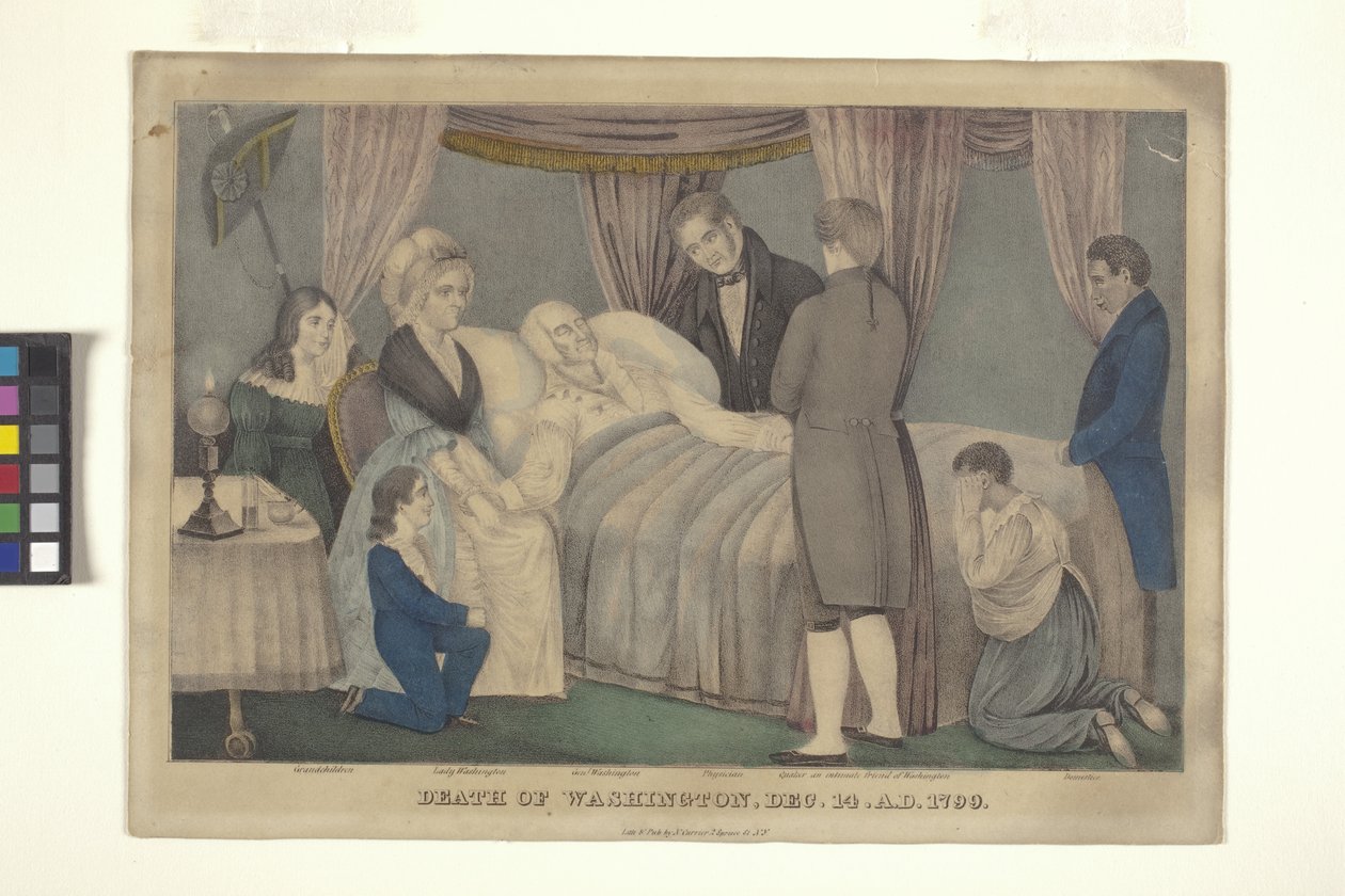 Washington'un Ölümü (elle renkli taşbaskı) by Nathaniel Currier