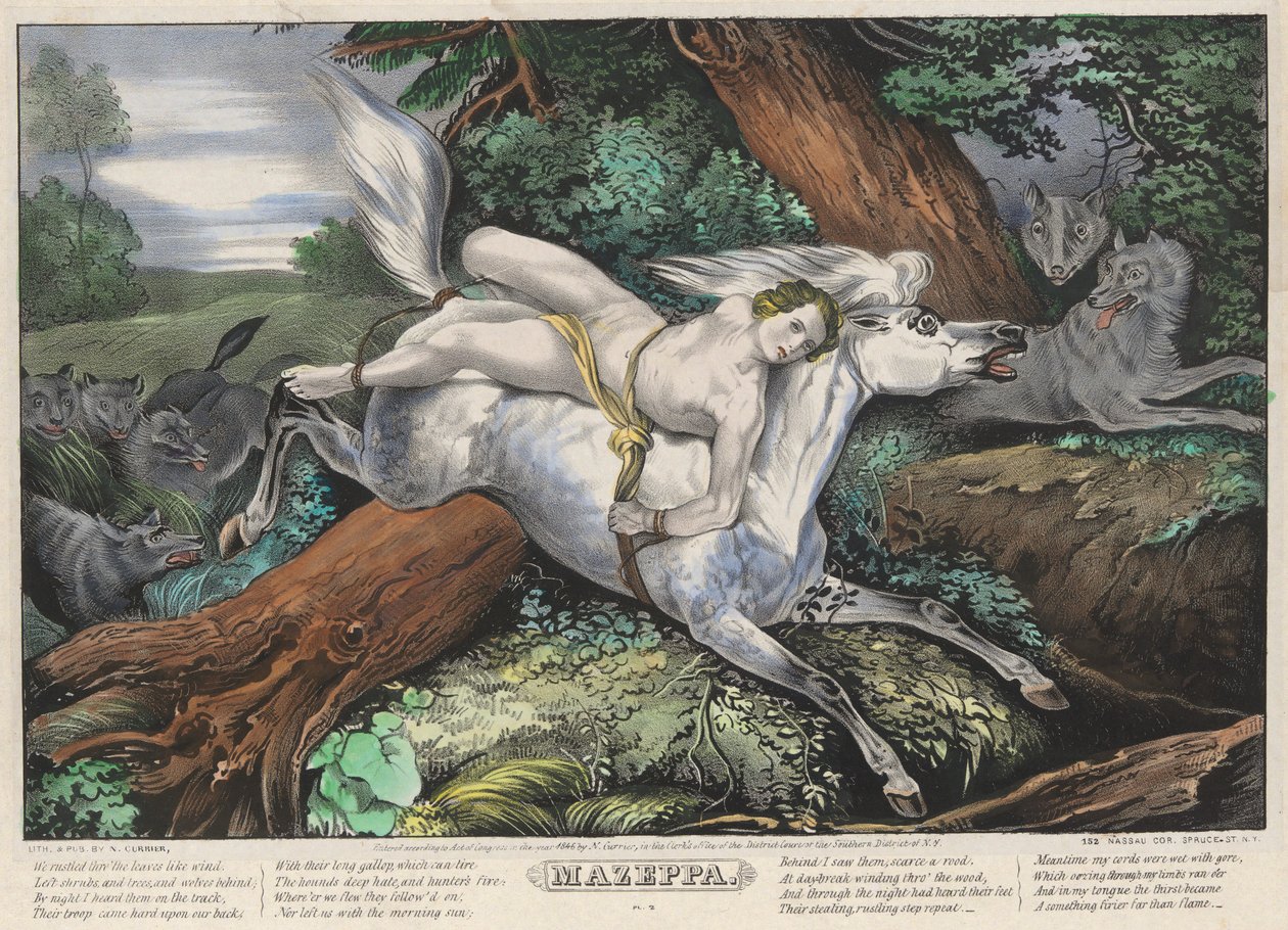 Mazeppa: Dört (4) Plakalı Setin 2. Plakası (Kurtlar Tarafından Takip Edilir) by Nathaniel Currier