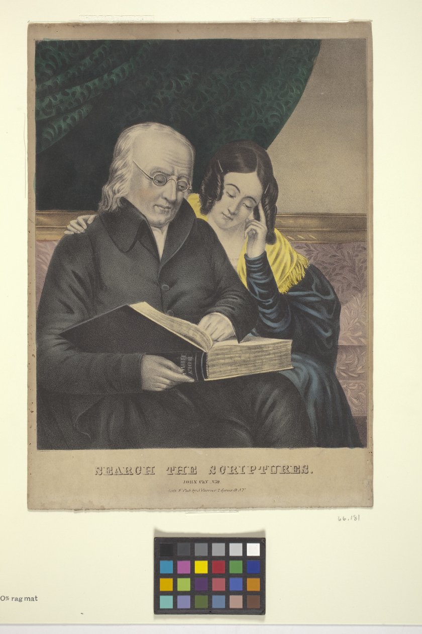 Kutsal Yazıları Arayın (el ile renkli taş baskı) by Nathaniel Currier