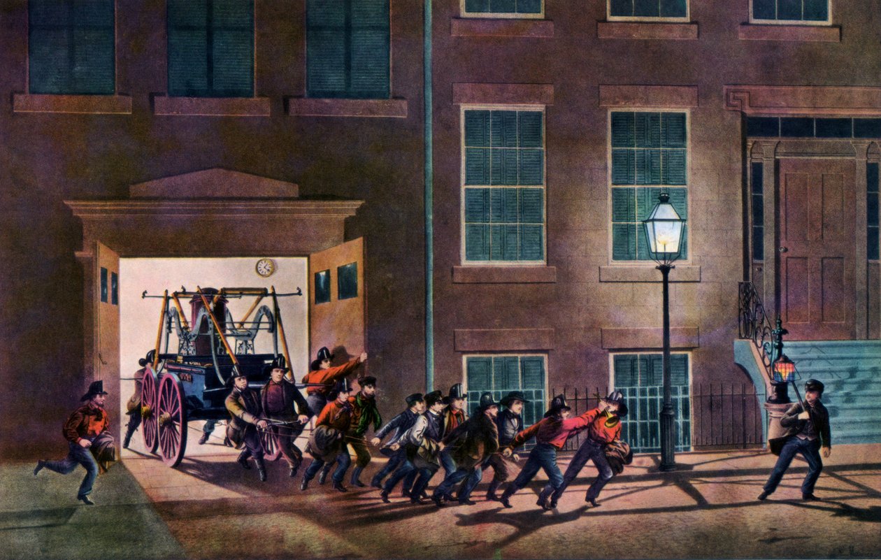 Gece Alarmı, Bir İtfaiyecinin Hayatı, 1854. by Nathaniel Currier