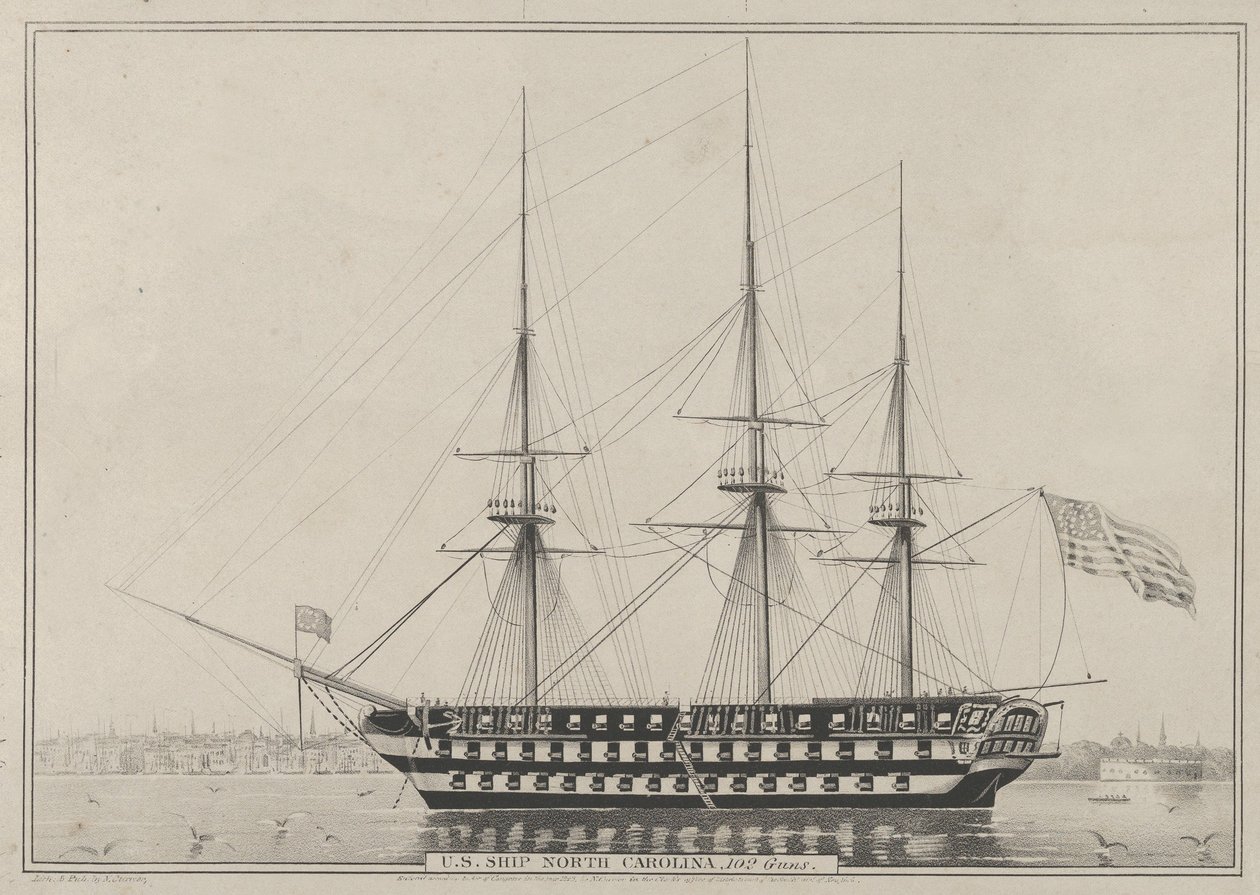 ABD Gemisi Kuzey Karolina, 102 Silah, 1843., 1843. by Nathaniel Currier