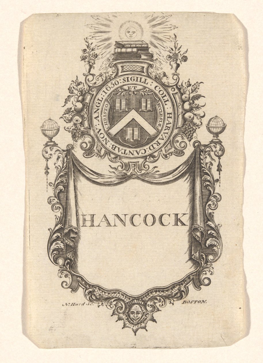 Harvard College Bookplate (Hancock) by Nathaniel Hurd