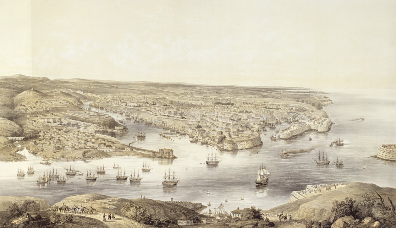 Tüm Görkemiyle Sebastopol, 1848, Day und Son tarafından kazınmış, 1857'de yayınlandı by Nathaniel Whittock