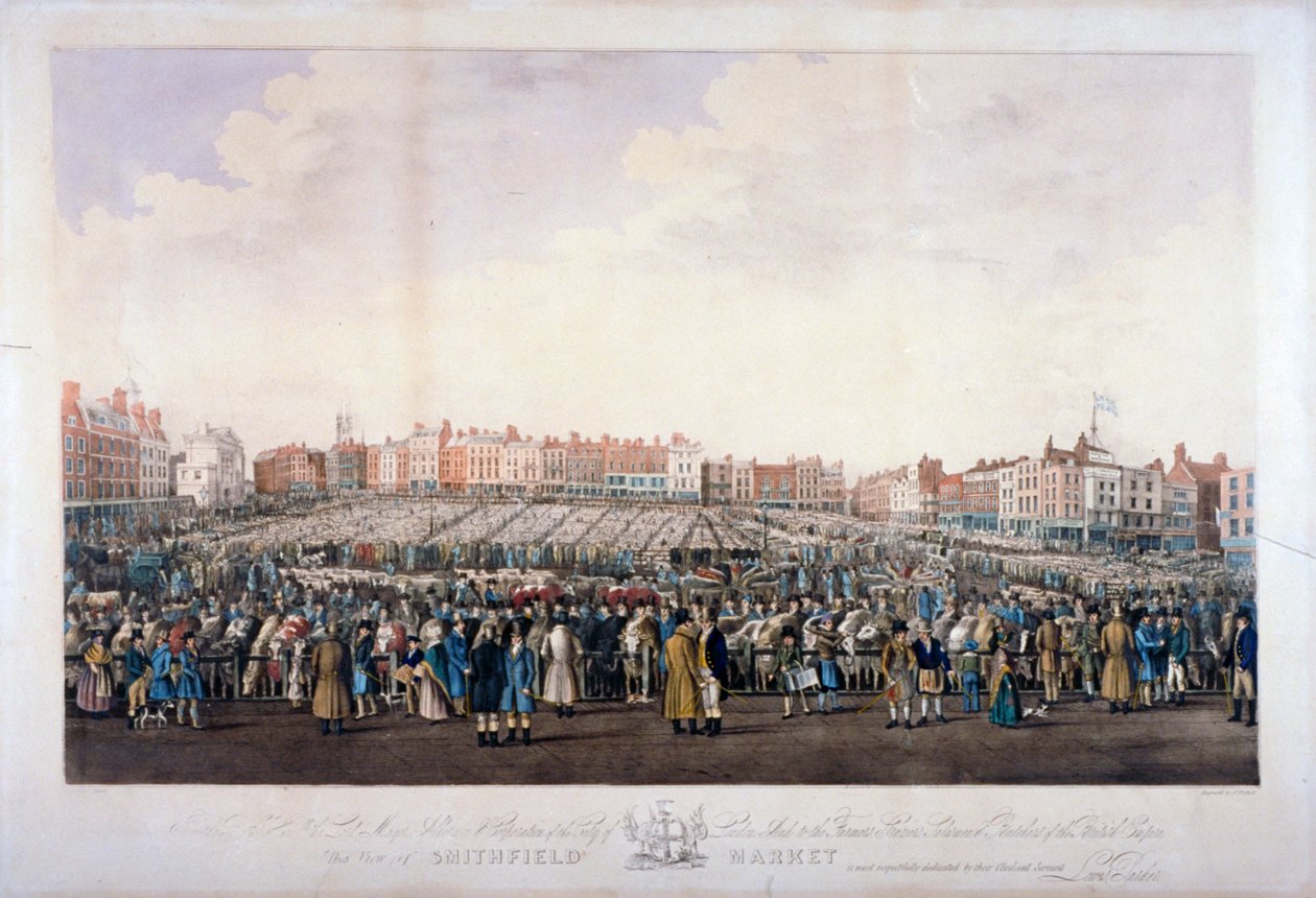Smithfield Pazarı, Batı Smithfield, Londra Şehri, c1825. by Nathaniel Whittock