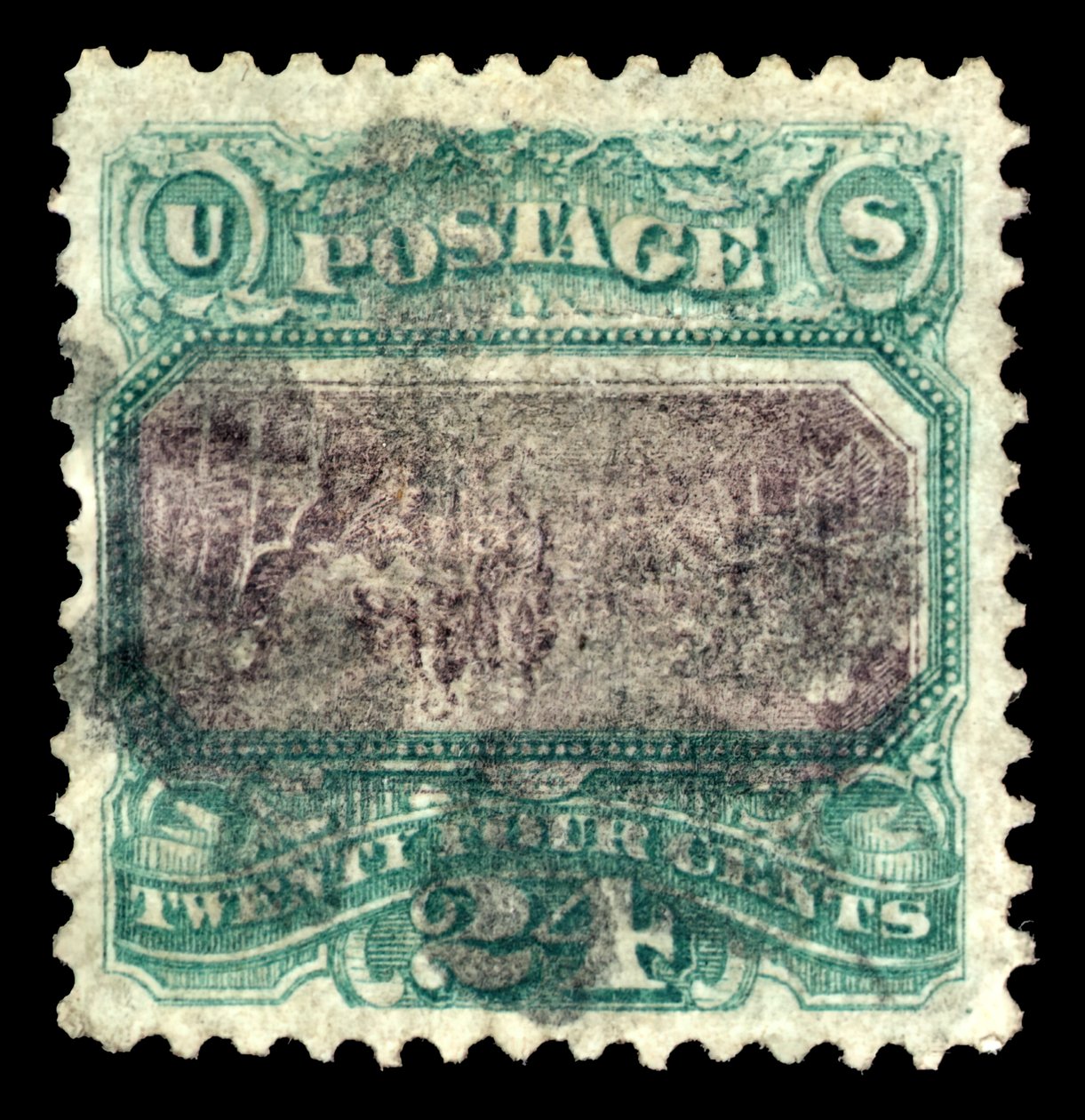 24c Bağımsızlık Bildirgesi G Grill ters çevirme hatası, 1869. by National Bank Note Company