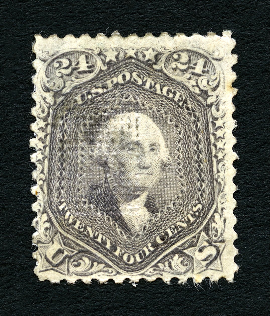 24c Washington F Grill tek, 1867. by National Bank Note Company