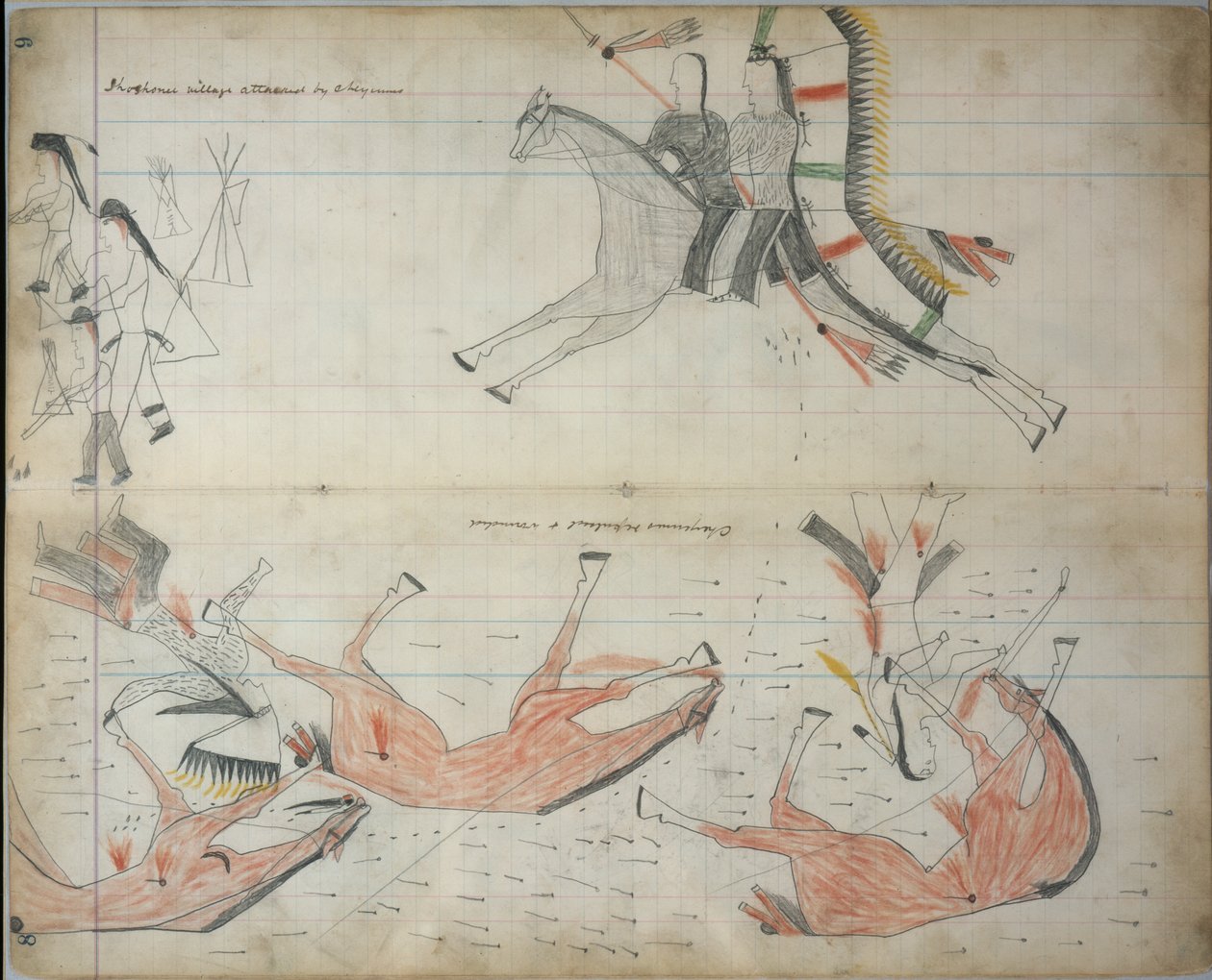 Cheyennes püskürtüldü ve yaralandı, c.1877-79 (defter çizimi) by Native American