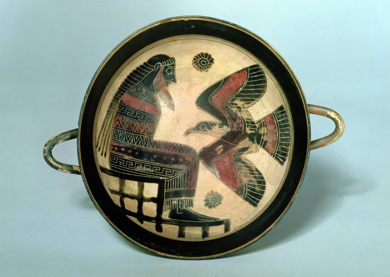 Zeus ve kartalı tasvir eden Laconian fincan, MÖ 550 dolayları (seramik) by Naukratis Painter