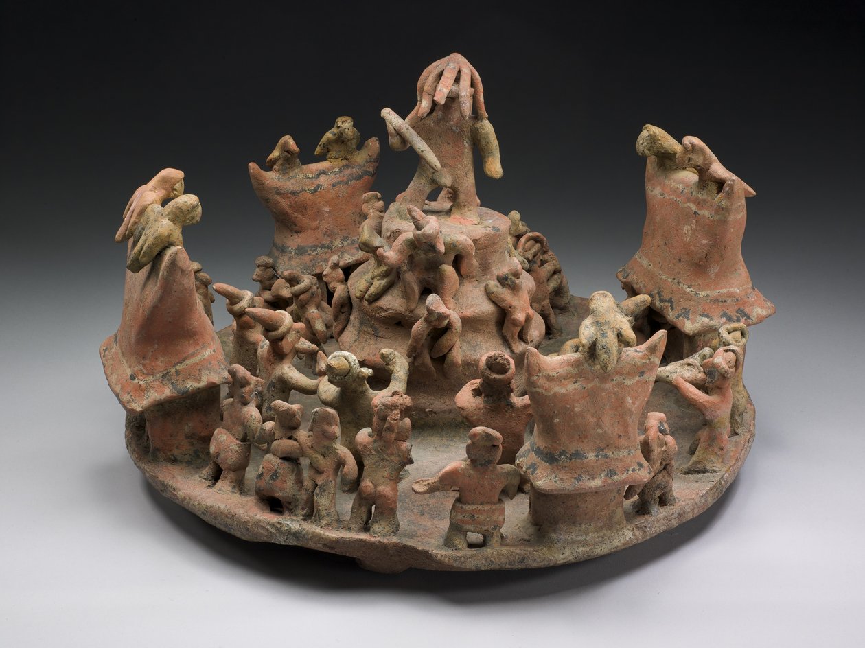 Bir Ritüel Merkezi Betimleyen Model, MS 100-800 (seramik ve pigment) by Nayarit Culture