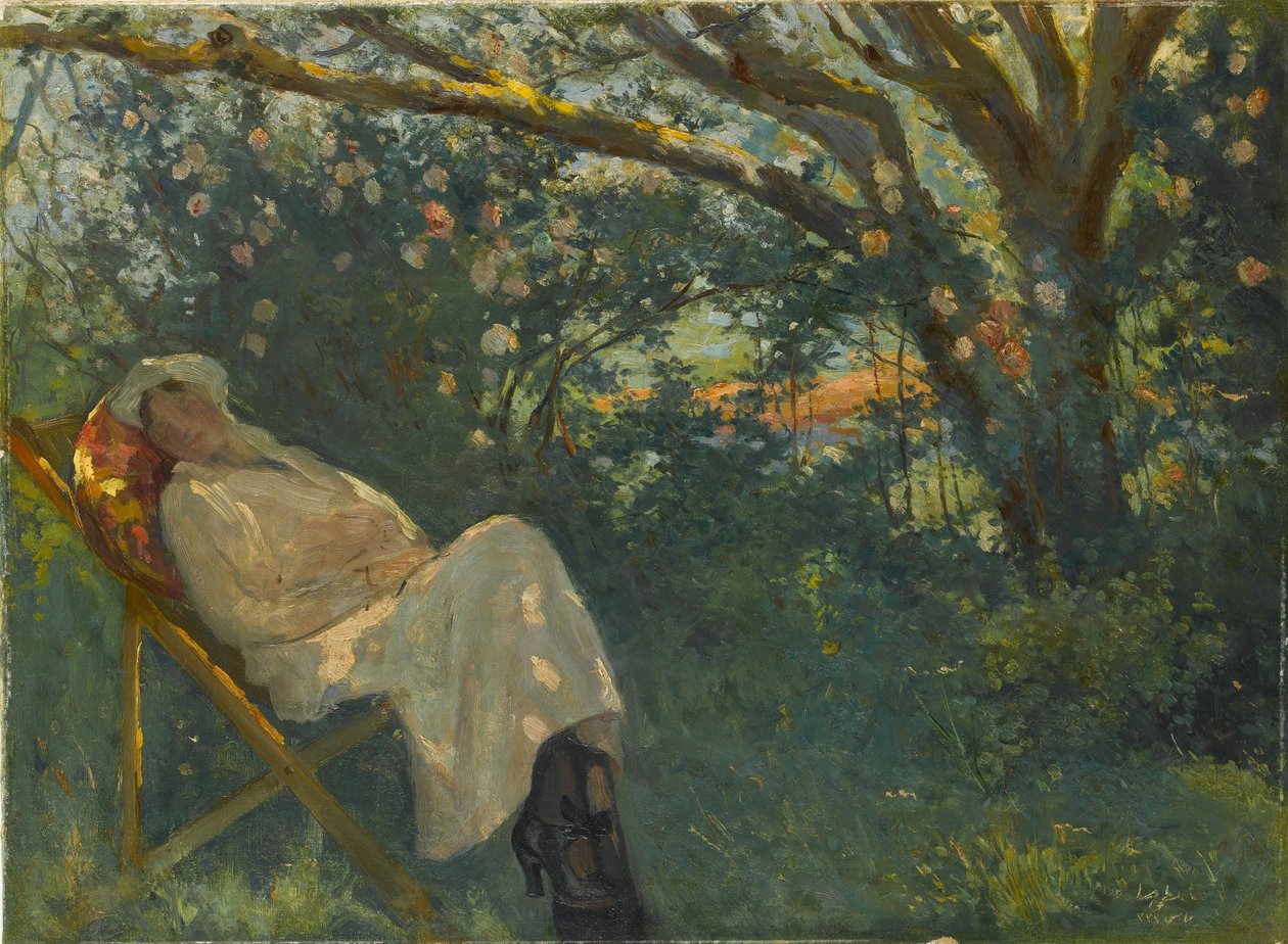 Şezlongda Pembeli Kadın, Lady in Pink on a Chaise Longue by Nazmi Ziya Güran