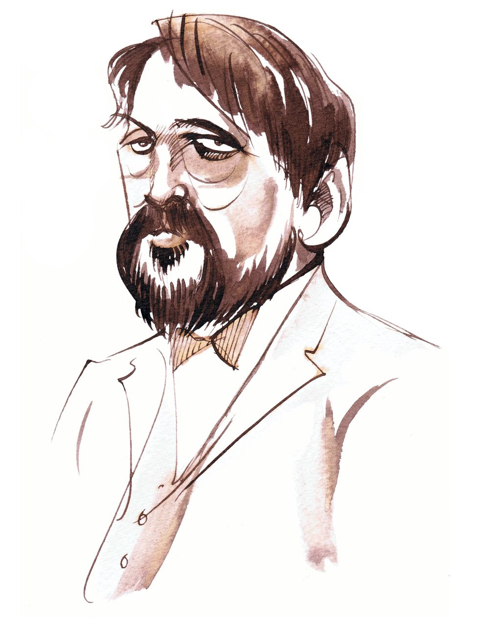 Achille-Claude Debussy, Fransız besteci (1862-1918), sepya mürekkepli portre by Neale Osborne