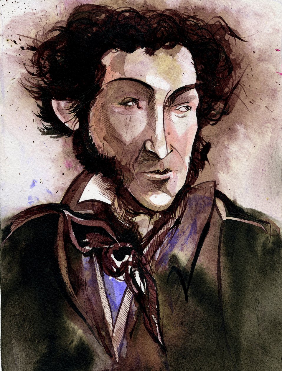 Alexander Puşkin - Rus şair ve yazarın karikatürü by Neale Osborne