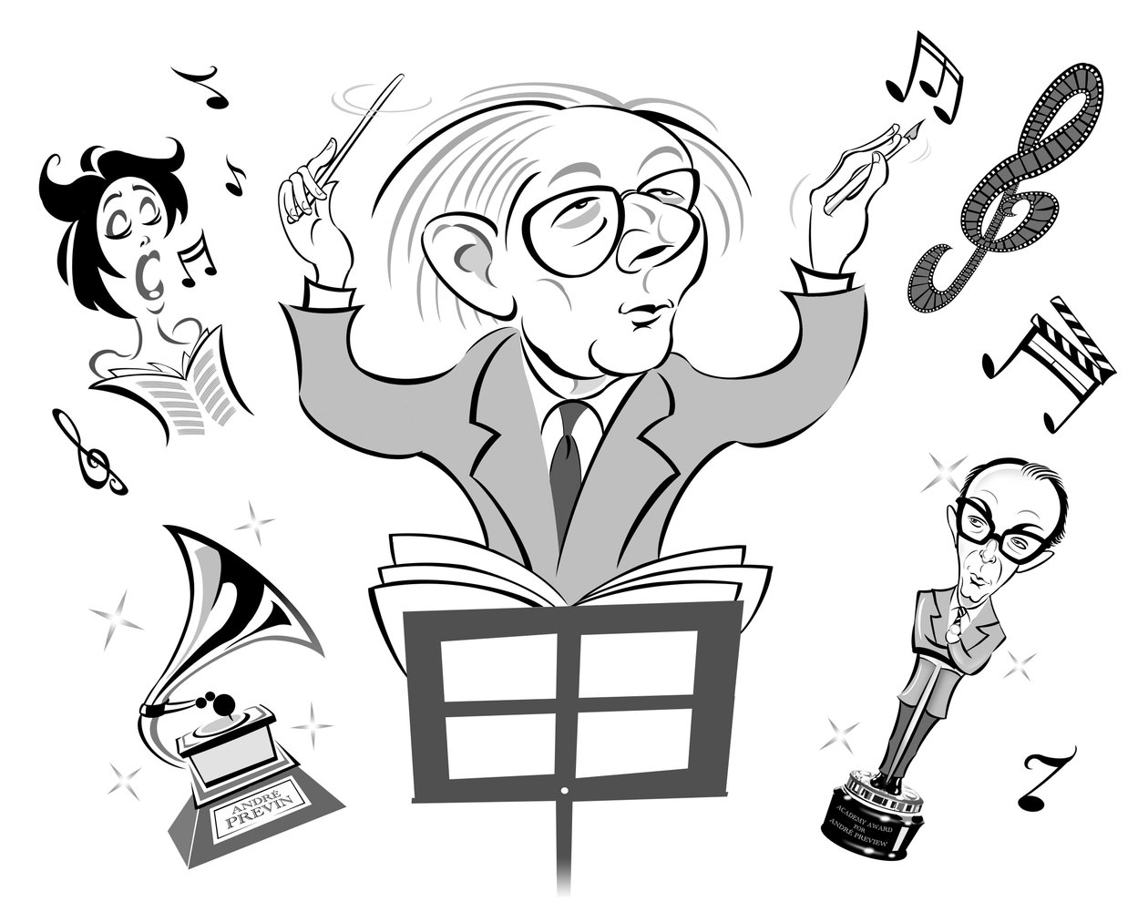 ಆಂಡ್ರೆ ಪ್ರೆವಿನ್, ಜರ್ಮನ್ ಮೂಲದ ಅಮೇರಿಕನ್ ಪಿಯಾನೋ ವಾದಕ, ಸಂಯೋಜಕ ಮತ್ತು ಕಂಡಕ್ಟರ್ (ಜನನ 1929); ವ್ಯಂಗ್ಯ ಚಿತ್ರ ಸಂಗೀತವನ್ನು ನಡೆಸುವುದು ಮತ್ತು ಬರೆಯುವುದು; ಎರಿಕ್ ಮೊರೆಕ್ಯಾಂಬೆಯೊಂದಿಗೆ ಅಕಾಡೆಮಿ ಪ್ರಶಸ್ತಿಯಾಗಿ ಪ್ರಿವಿನ್ಸ್ ಕಾಣಿಸಿಕೊಂಡರು by Neale Osborne