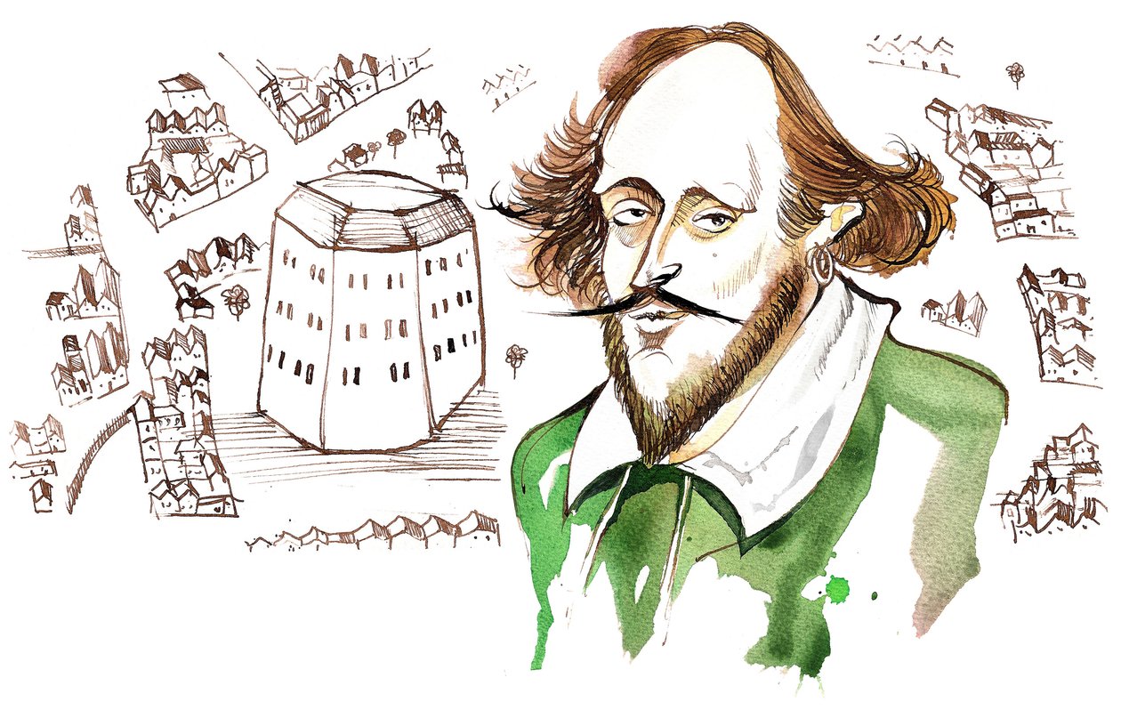 İngiliz oyun yazarı ve şair William Shakespeare (1564-1616); karikatür by Neale Osborne