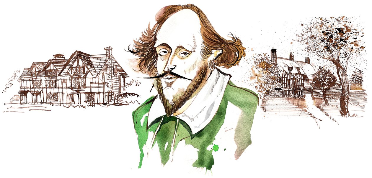 İngiliz oyun yazarı ve şair William Shakespeare (1564-1616); karikatür by Neale Osborne