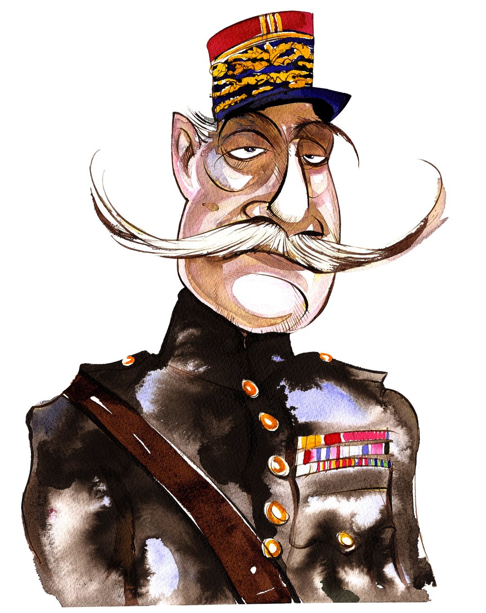 Ferdinand Foch -Fransız Marshall (1851-1929); renkli karikatür by Neale Osborne